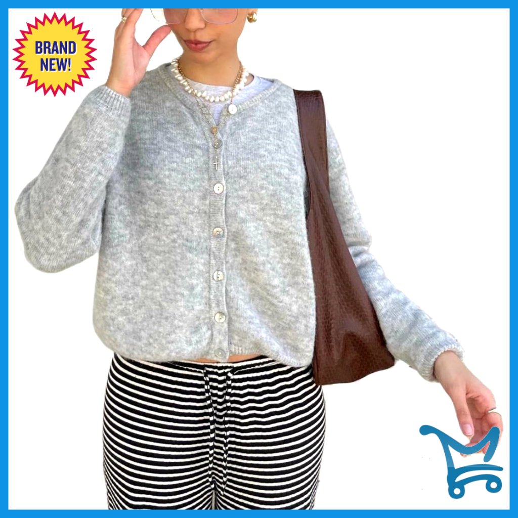 Lightweight Knit Cardigan Button Down Long Sleeve Crewneck Loose Fit